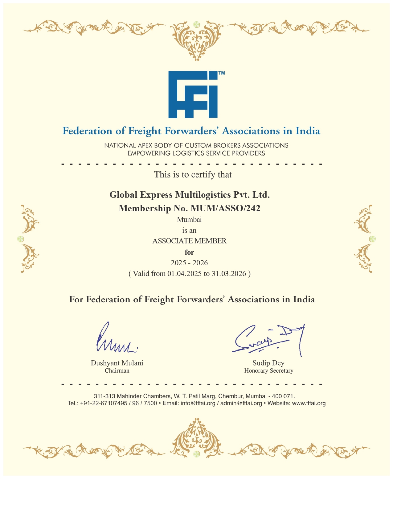 FFFAI Certificate
